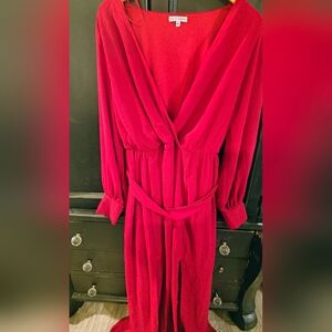 Elegant Red Long-Sleeve Dress